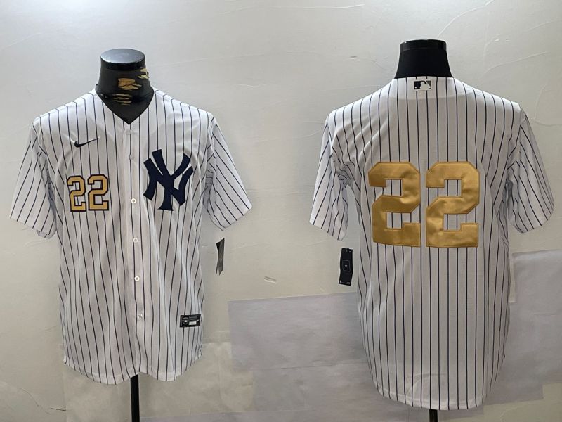 Men New York Yankees #22 Soto White Stripe Fashion Nike 2024 MLB Jersey style 10